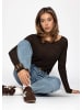 SASSYCLASSY Leicht transparentes Langarmshirt mit Kaschmiranteil in Braun-Schwarz