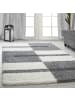 KADIMA DESIGN Teppich Hochflor Shaggy Karo Design Polypropylen Wohnzimmer in Hellgrau