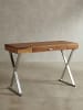 KADIMA DESIGN Schreibtisch | Sheesham/Chrom, 120x55x78cm, Schublade in Silber