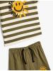 KOTON 2tlg. Outfit: T-Shirt/Short in Khaki Gestreift