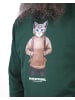 wat? Apparel Sweatshirt Katze mit Rucksack in Bottle Green