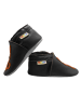 Yalion Schwarze Babyschuhe aus echtem Leder，rutschfester Sohle–rotem Herz-Katzen-Muster
