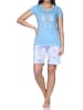 NORMANN Schlafanzug kurzarm Shorty Pyjama Schleifen Motiv in blau