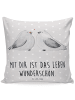 Mr. & Mrs. Panda Kopfkissen Turteltauben Liebe mit Spruch in Grau Pastell