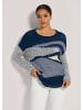 MADELEINE Rundhals-Pullover mit grafischem Muster in stahlblau / marine / silberfarben