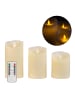 Intirilife 3x Flammenlose LED Kerzen Wachs 7.5x15/12.5/10 cm mit Fernbedienung in Weiß