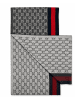 Gucci Grau Anthrazit Monogramm Kaschmir- & Wollschal mit rot-navyblauen Streifen