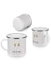 Mr. & Mrs. Panda Camping Emaille Tasse Bienen Paar mit Spruch in Grau Pastell