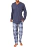 NORMANN Schlafanzug langarm mit karierter Jersey Hose in blau