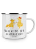Mr. & Mrs. Panda Camping Emaille Tasse Verlobung Glück mit Spruch in Weiß