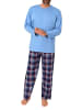 NORMANN Schlafanzug lang Pyjama FlanellHose Karo - 88237 in hellblau