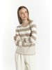DreiMaster Damen Strickpullover in Grau Beige Wollweiss