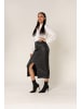 Nina Carter Langer Kunstleder Rock Elegant Beschichtet Stretch Midi Skirt in Schwarz