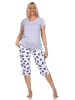 NORMANN Kurzarm Capri Pyjama Shorty Schlafanzug Hose Tiermotiv in grau