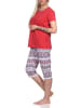 NORMANN kurzarm Schlafanzug Pyjama Caprihose Ethnolook - 77307 in rot