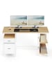 VASAGLE Computertisch Barnet in Eichenfarben-Weiß - (B)140 x (H)76 x (T)60 cm