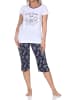 NORMANN Kurzarm Capri Schlafanzug Shorty Übergröße Kaffeemotiv in marine