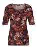 GOLDNER Kurzgröße:  Herbstshirt mit Blätterdesign in marine / bordeaux / gemustert