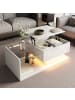 ABRIHOME Couchtisch Beistelltisch mit Glas und LED, Weiß