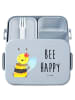 Mr. & Mrs. Panda Lunchbox Biene Happy Motiv mit Spruch in Blau Pastell