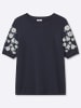 sheego Kurzarm-Pullover in tiefblau-ecru