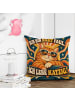 Mr. & Mrs. Panda Kissen 40x40 Katze orange Design mit Spruch in Weiß