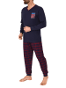 NORMANN langarm Schlafanzug Pyjama Bündchen und karierter Jersey Hose - 83130 in navy