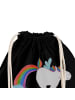 Mr. & Mrs. Panda Gym Beutel Einhorn Fliegendes Pferd mit Spruch in Schwarz