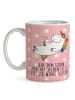 Mr. & Mrs. Panda Teetasse Einhorn Blümchentail mit Spruch in Rot Pastell
