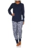 NORMANN Langarm Pyjama Schlafanzug Bündchen Maritimer Look in marine