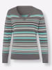 Sieh an! V-Pullover in grau-mint-geringelt