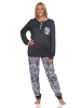 NORMANN Kuschel interlock Schlafanzug langarm Bündchen Animalprint - 81923 in anthrazit