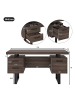 ABRIHOME Schreibtisch in Braun 135x54 cm mit 2 Schubladen Stahlrohr
