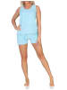 NORMANN Ärmelloser Frottee Schlafanzug Capri Shorty in hellblau