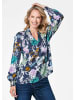 GOLDNER Florale Viskosebluse mit Stehkragen in dunkelblau / gemustert
