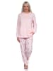 NORMANN Pyjama Schlafanzug langarm Bündchen und Spitze in rosa