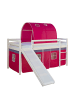 Homestyle4u Hochbett 90x200 mit Vorhang, Lattenrost, Rutsche und Tunnel in Weiß