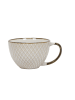 Siaki Collection Großer Becher für Kaffee oder Tee mit Untertasse in Beige, 11,6 x 7,6 x 15 cm