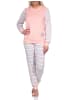 NORMANN geringelte Frottee Schlafanzug langarm Pyjama Eiskristall - 75052 in rosa