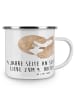 Mr. & Mrs. Panda Camping Emaille Tasse 4. Hochzeitstag Seidenhoc... in Weiß