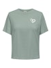 JACQUELINE de YONG Legeres T-Shirt mit Schriftzug in Bouclé-Optik in Grün