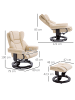 HOMCOM Relaxsessel mit Hocker-80L x 79B x 100H cm-Cremeweiß