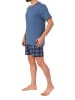 NORMANN Schlafanzug kurzarm Shorty mit karierter Jersey Hose in blau