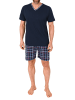 NORMANN Schlafanzug kurzarm Shorty mit karierter Jersey Hose in marine