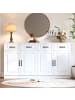 ABRIHOME Sideboard in Weiß 160x40x80 cm mit 4 Türen 4 Schubladen Geriffeltem Design