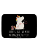 Mr. & Mrs. Panda Badezimmerteppich Einhorn Näherin mit Spruch in Schwarz