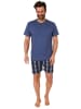 NORMANN Kurzarm Schlafanzug Shorty karierter Jersey Hose - 78363 in marine