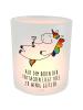 Mr. & Mrs. Panda Glas Windlicht Einhorn Blümchentail mit Spruch in Transparent