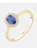 Vanlere Cluster-Ring aus 375 Gelbgold mit Zirkonia mit Saphir