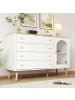 ABRIHOME Sideboard 4 breite Schubladen Kommode in Weiß/Braun